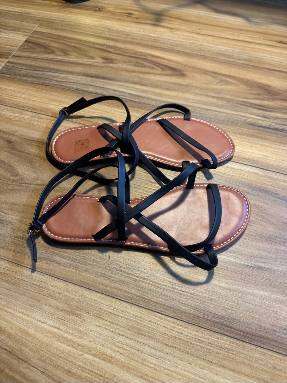 Strappy Black Lace-Up Sandals with Brown Footbed
